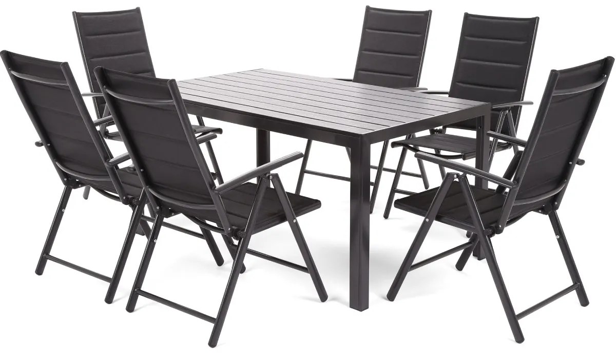 Záhradný jedálenský set 6+1 s polstrovaním BestBerg BBGF-90B / čierny
