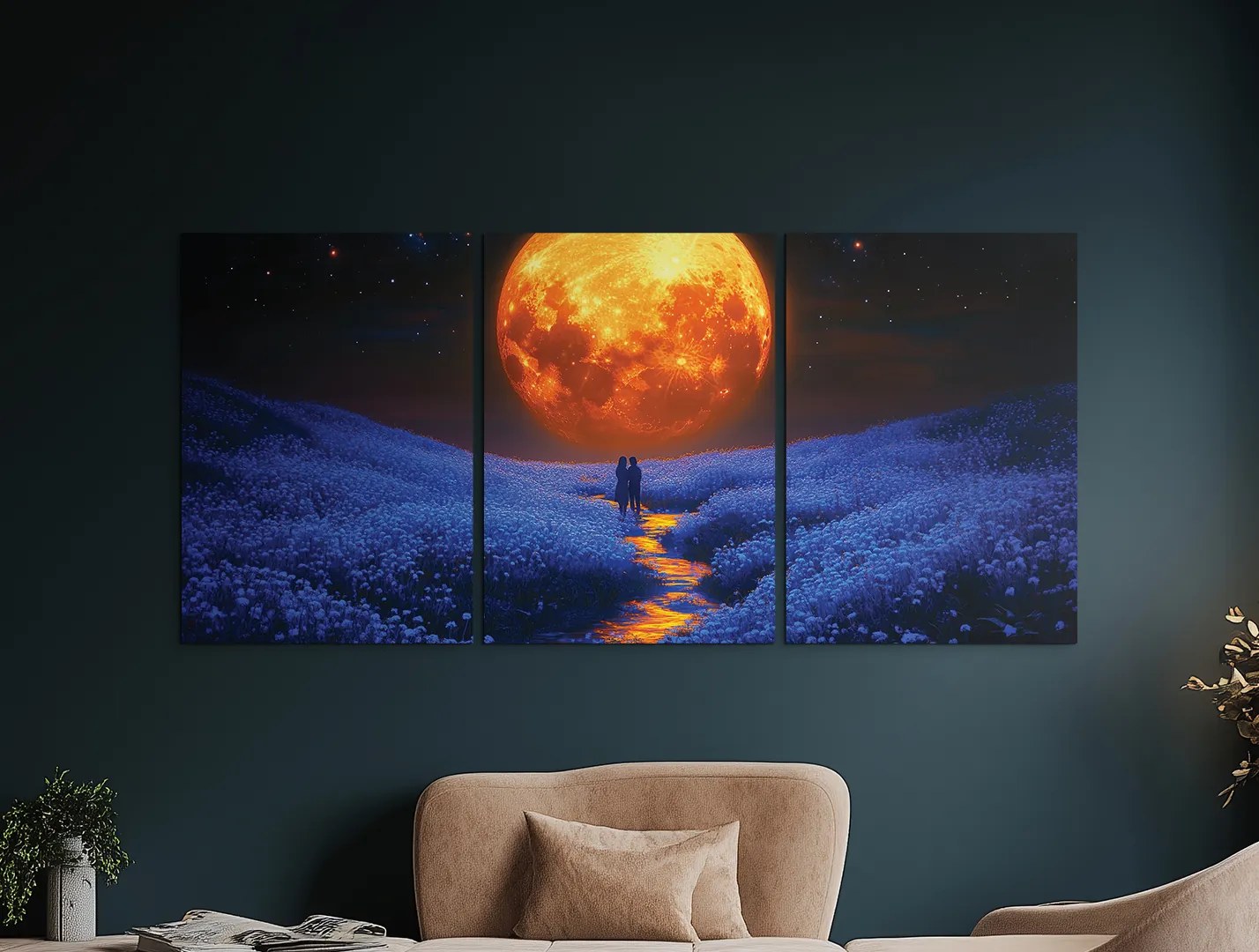 drevko | Trojdielny obraz Pod mesačným nebom