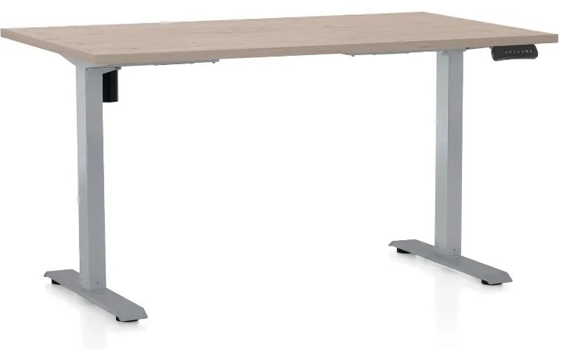Výškovo nastaviteľný stôl OfficeTech B, 140 x 80 cm, sivá podnož, dub