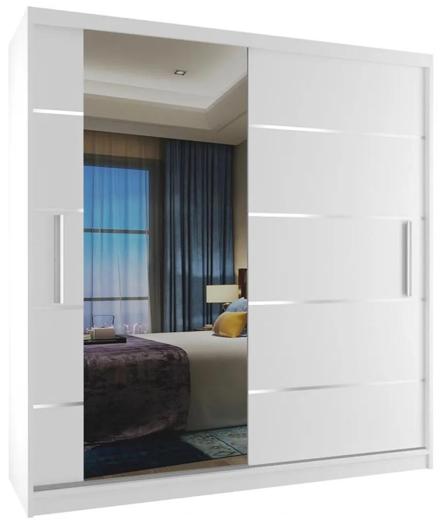 Šatníková skriňa 158cm Belini biely mat / biely mat s posuvnými dverami a zrkadlom MBP SZP3/2/W/W/0/AL