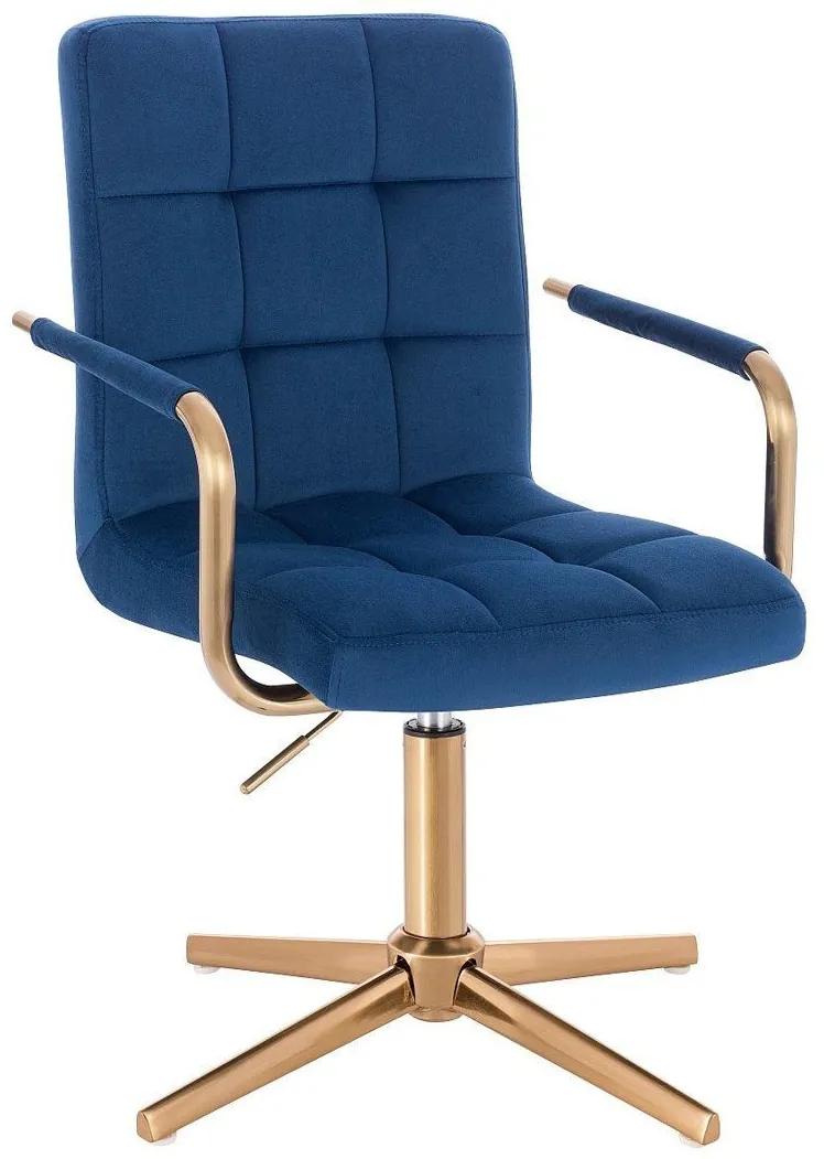 LuxuryForm DESIGN Stolička VERONA GOLD VELUR na zlatom kríži - modrá