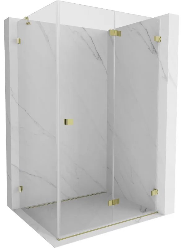 Mexen Lunar-F, sklápací sprchový kút pravý 75 x 70 cm, 8mm číre sklo, zlatý profil, 836-075-070-50-00-P