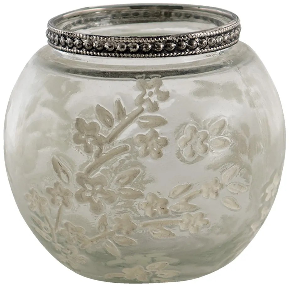 Sklenený svietnik na čajovú sviečku s kvetmi Teane - Ø10*9 cm