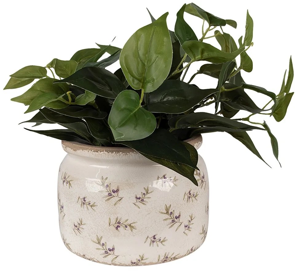 Béžový antik obal na kvetináč s olivami Olive Fields M - Ø 20*15 cm