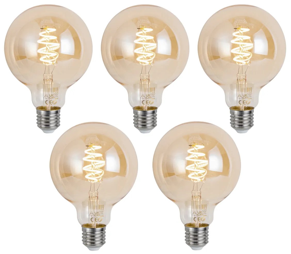 Sada 5 ks Inteligentná stmievateľná LED žiarovka E27 G95 Jantárová 4,9W 320lm 2500K