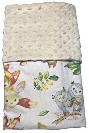 Detská deka Lesné zvieratká/minky béžová 60x70 cm – jemná obojstranná deka do kočíka
