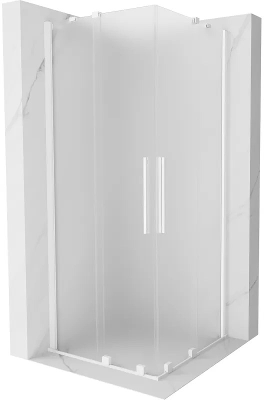 Mexen Velar Duo, sprchový kút s posuvnými dverami 80 x 80 cm, 8mm sklo námraza, biela matná, 871-080-080-32-20