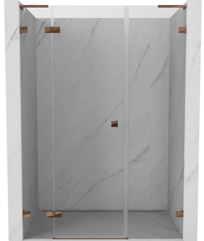 Mexen Lunar L, ľavé otočné sprchové dvere 140 cm, 8mm číre sklo, ružové zlato profil, 834SL-140-050-60-00-L