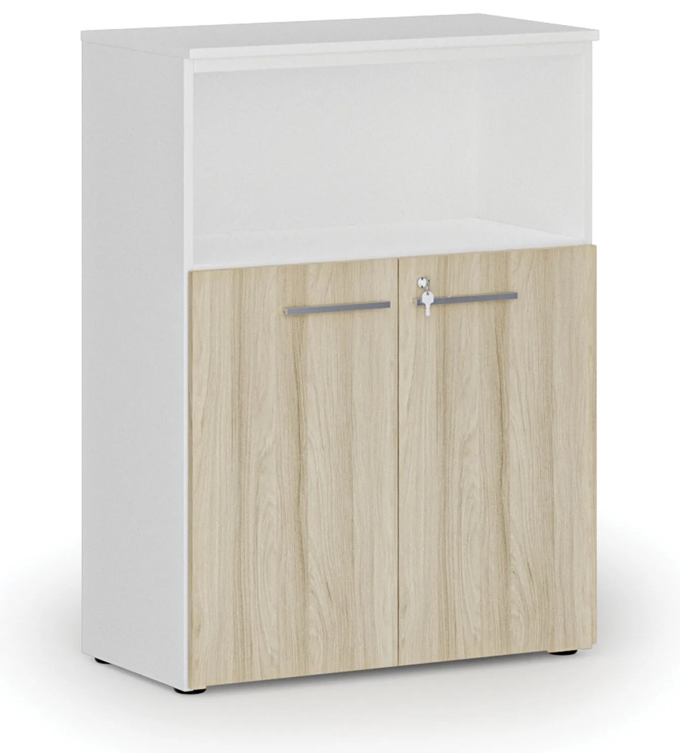 Kombinovaná kancelárska skriňa PRIMO WHITE, 800 x 420 x 1087 mm, biela/dub prírodná