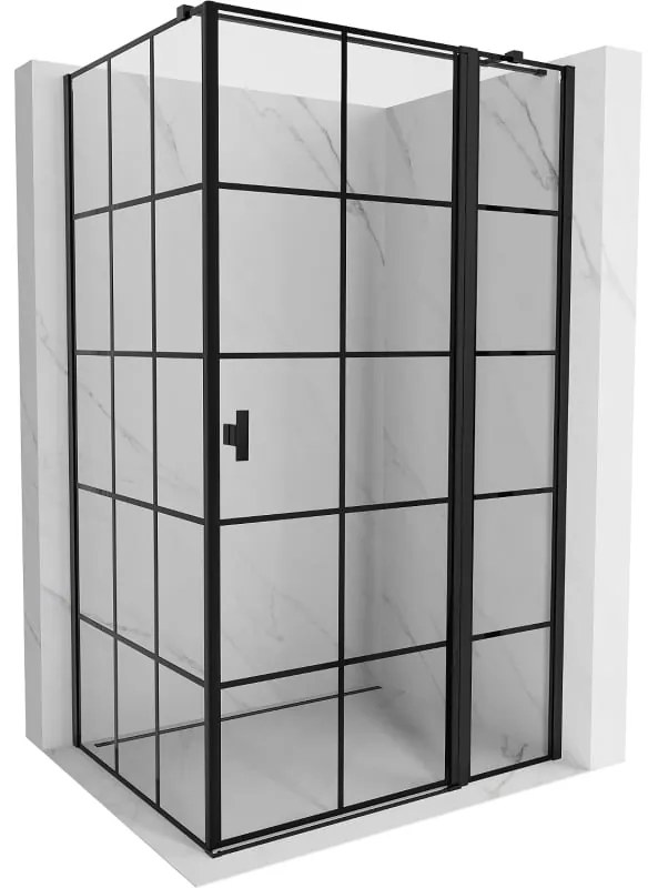 Mexen Mist T, sprchový kút s krídlovými dverami, pravý, 75 x 80 cm, 8mm číre sklo, čierny profil, 8A4T-080-075-70-77-P