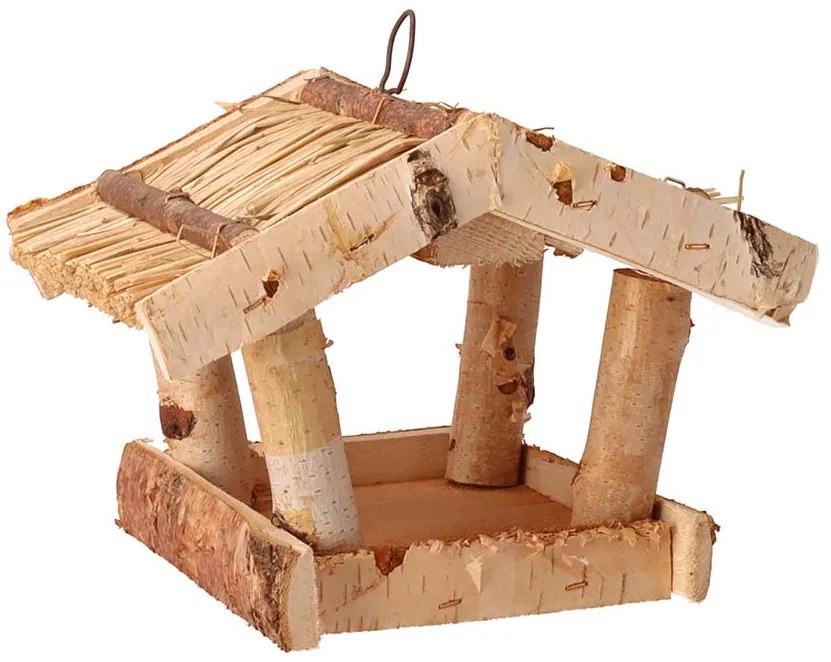 ČistéDrevo Kŕmidlo pre vtáky so slamenou strechou