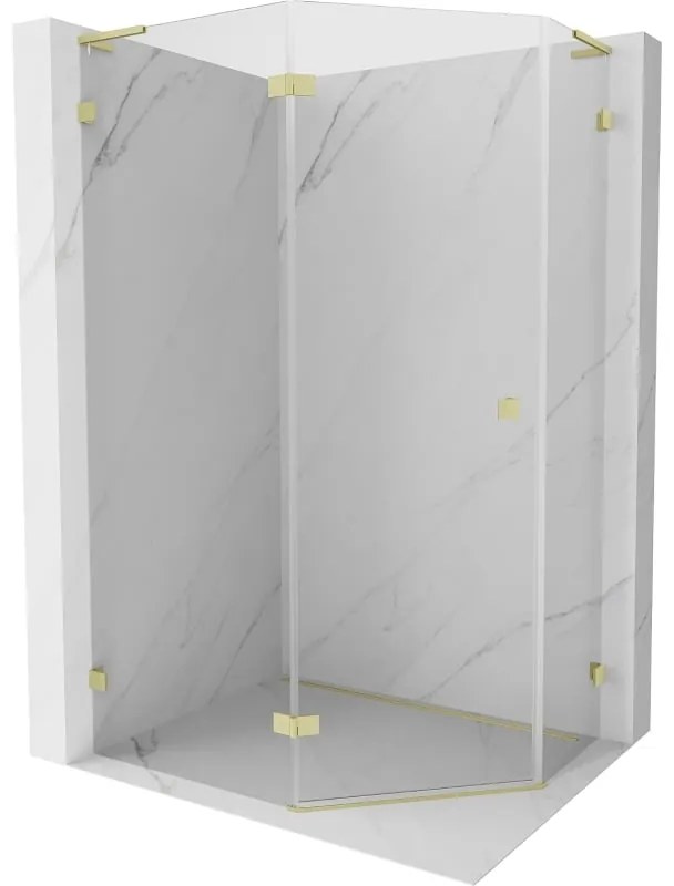 Mexen Lunar, L päťuholníkový sprchový kút naklápací doľava 100 x 80 cm, 8mm číre sklo, zlatý matný profil, 831L-100L-080P-55-00-L