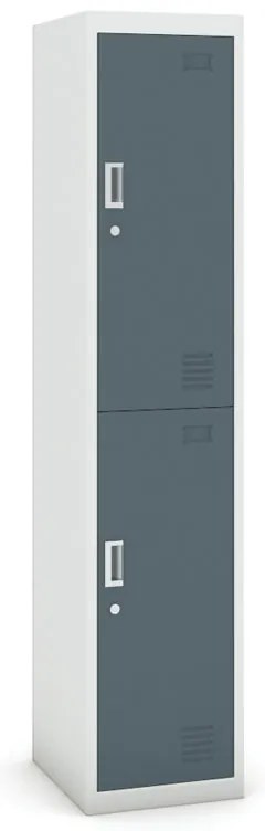 Šatníková skrinka S3 s úložnými boxami, 2 boxy, 1800 x 380 x 450 mm, demont, cylindrický zámok, sivá/tmavosivá