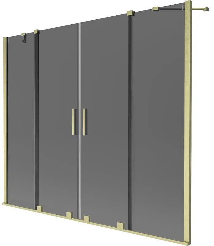 Mexen Velar Duo, 2-krídlová posuvná vaňová zástena 200 x 150 cm, 8mm šedé sklo, zlatý matný profil, 896-200-000-42-55