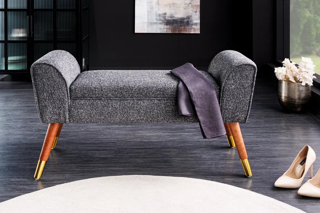 Krásna dizajnová lavica Scarlett 90 cm – v trendovej antracitovej bouclé látke