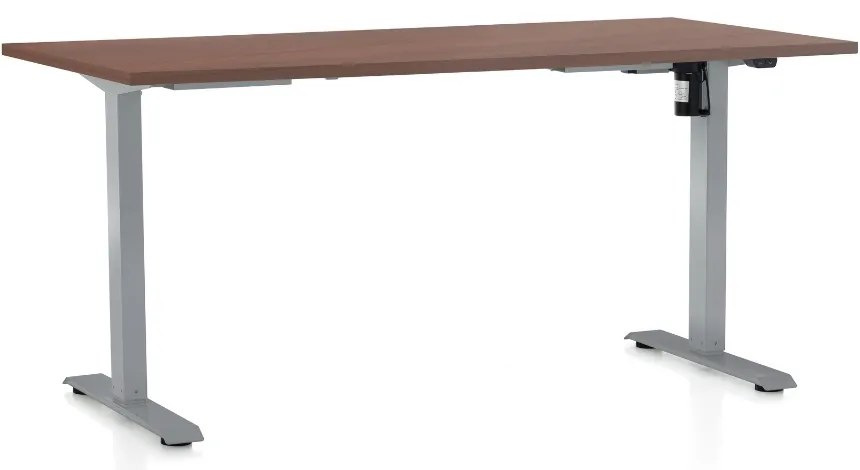 Výškovo nastaviteľný stôl OfficeTech A, 160 x 80 cm, sivá podnož, orech