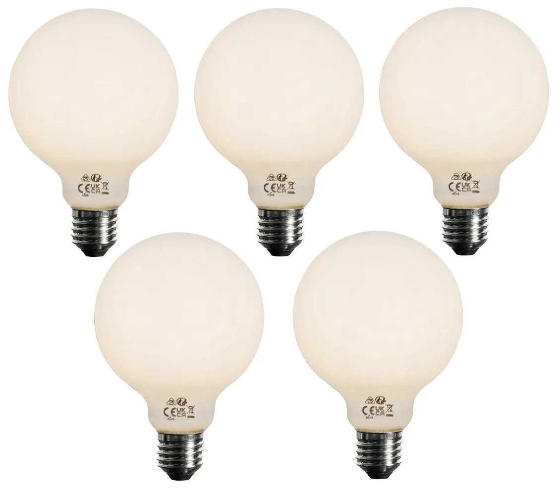 Sada 5 stmievateľných LED žiaroviek E27 opálové G95 5W 450lm 3000K