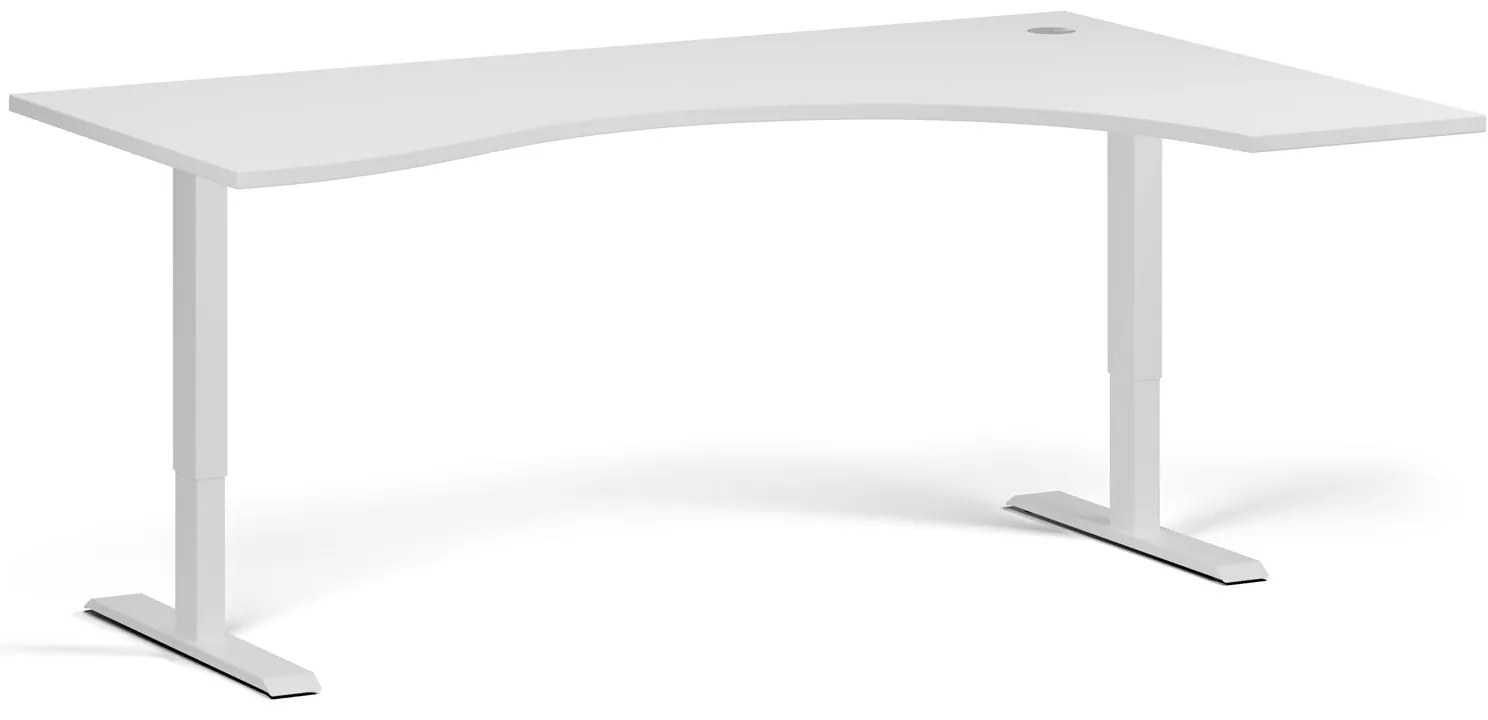 Ergonomický výškovo nastaviteľný stôl, 180x120 cm, 2 motory, L/P, biela podnož, biela