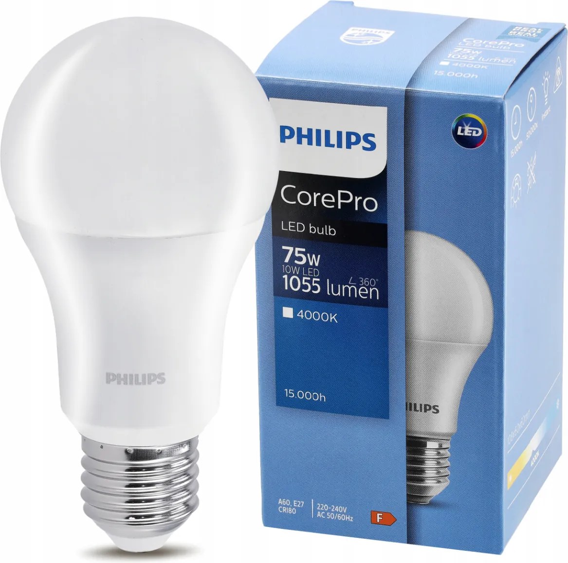 LED žiarovka Philips E27 - 10W - 1055 lm - studená biela - CorePro Premium A60