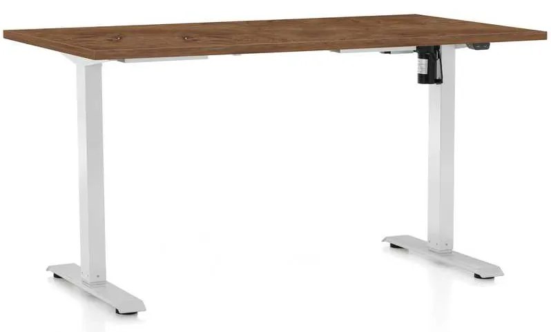 Výškovo nastaviteľný stôl OfficeTech A, 140 x 80 cm, biela podnož, dub silverjack