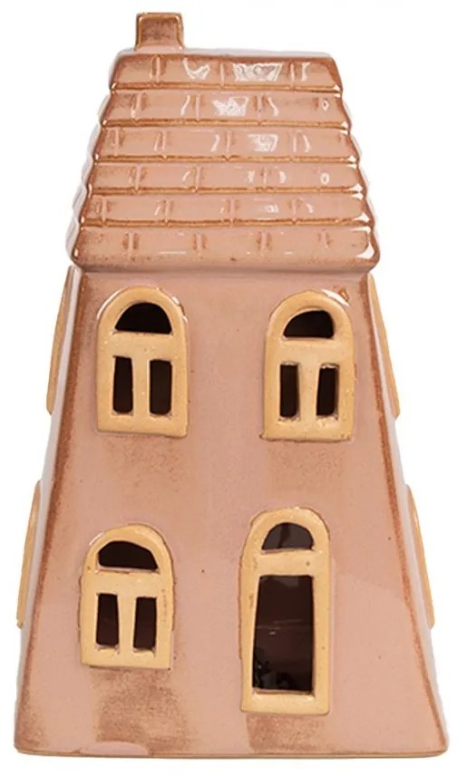 Hnedý porcelánový svietiaci domček - 10*6*16 cm