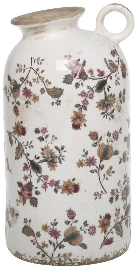 Keramická váza s uškom a kvetmi Nancy - Ø 14*26 cm