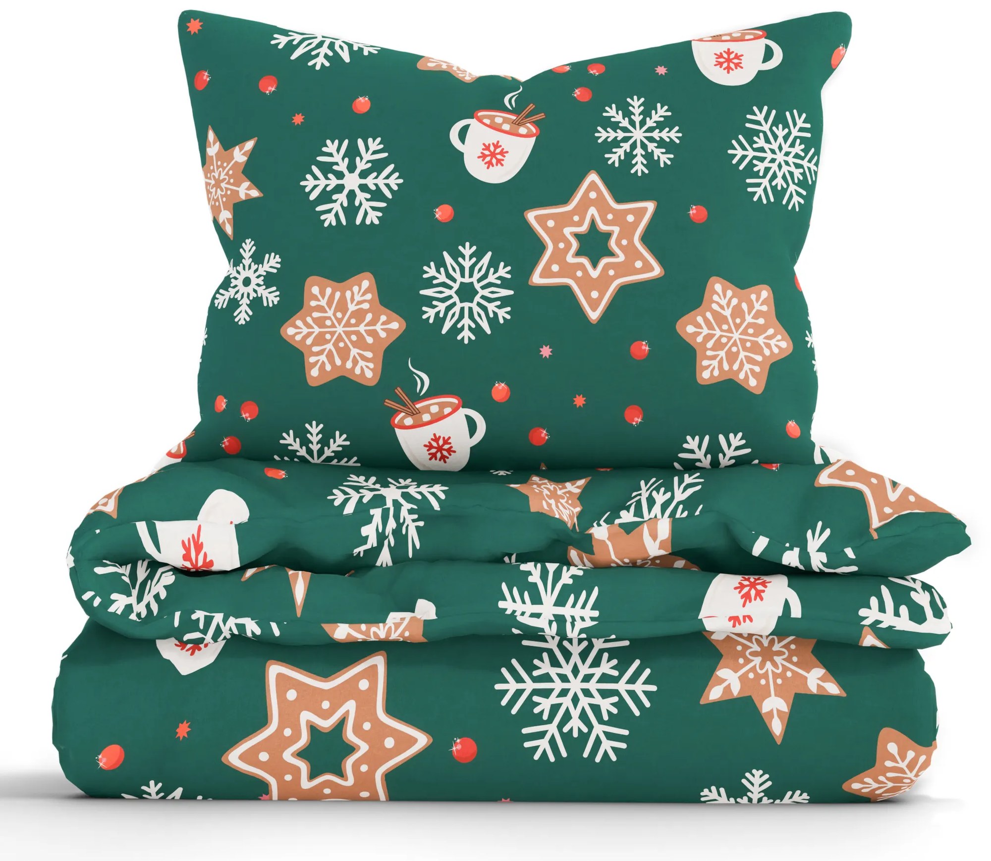 Vianočné francúzske bavlnené obliečky Renforcé - Vianočný perníček zelené