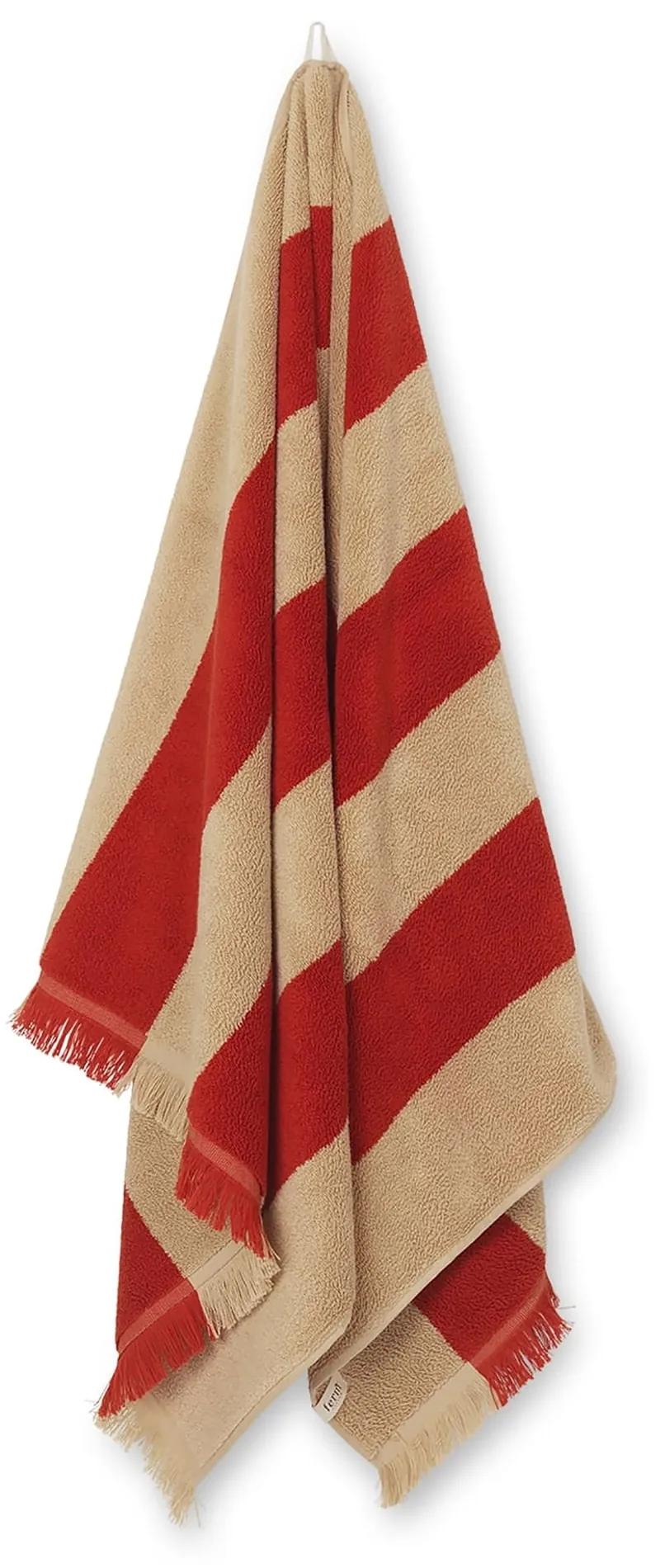 Ferm Living Bavlnená osuška Alee Light Camel/Red 70 x 140 cm
