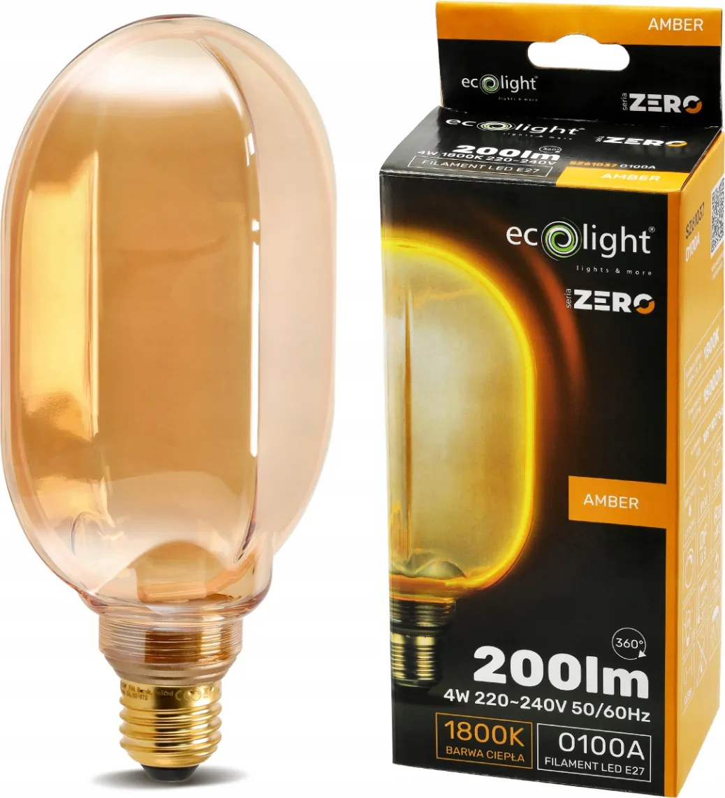 ECOLIGHT Dekoratívna LED žiarovka E27 4W 200lm O100 Amber Retro - rada ZERO