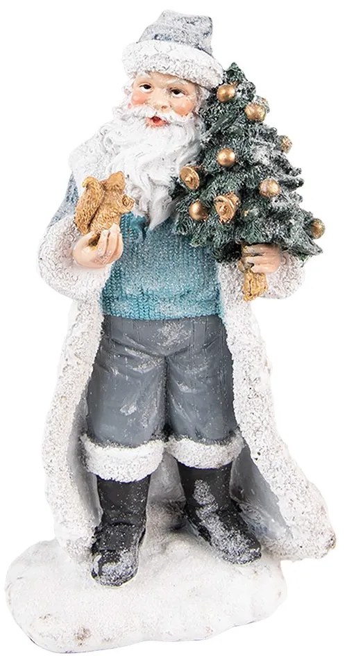 Šedá dekorácia Santa s vianočným stromčekom - 11*9*21 cm