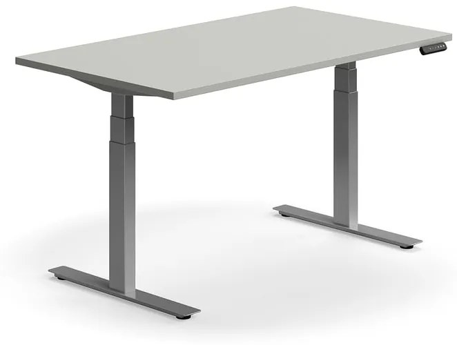 Výškovo nastaviteľný stôl QBUS, rovný, 1400x800 mm, strieborný rám, svetlošedá
