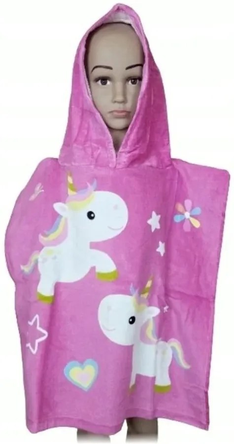 Dievčenské plážové pončo - osuška s kapucňou a jednorožcami