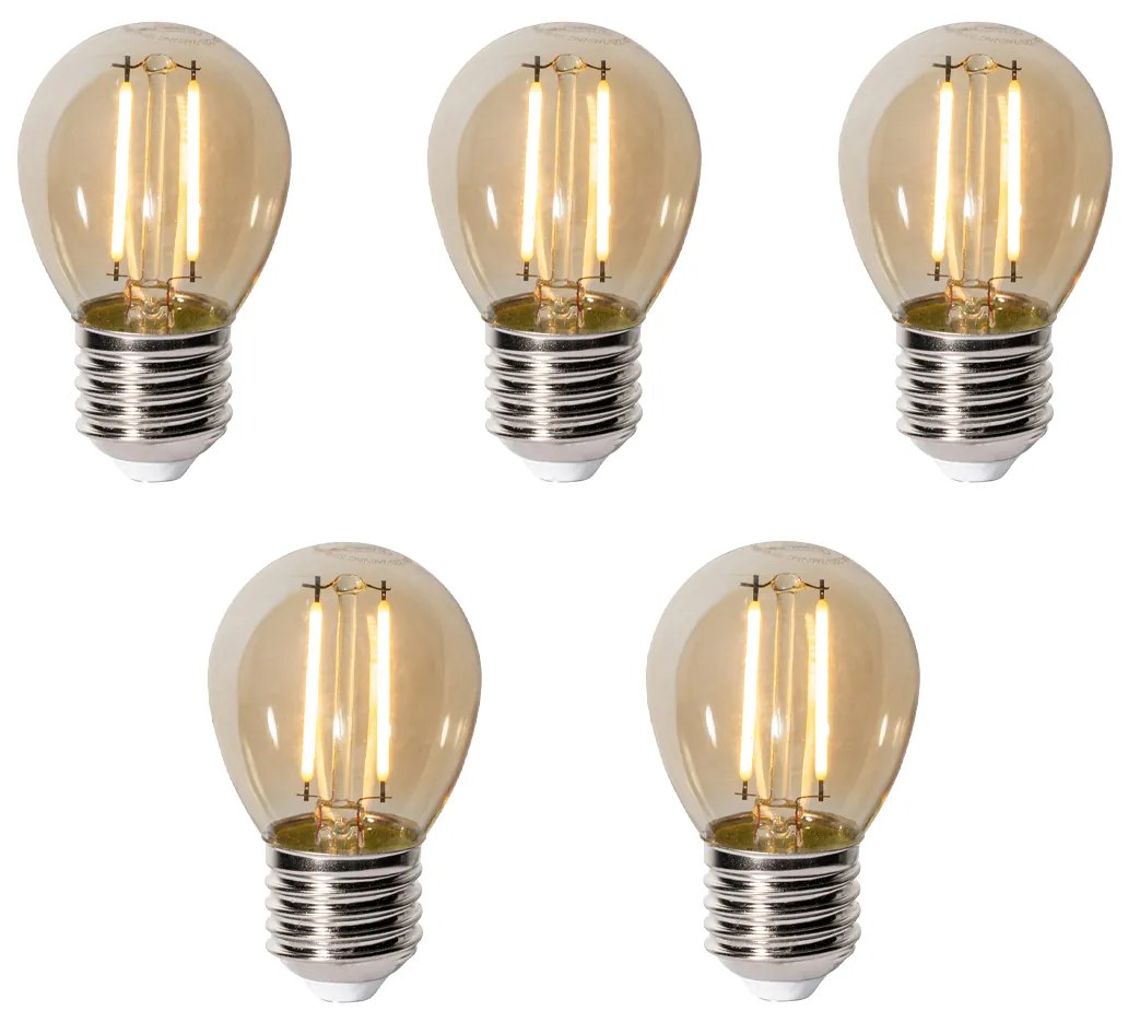 Sada 5 ks E27 dimbare LED lamp P45 goud 3W 250 lm 2200K