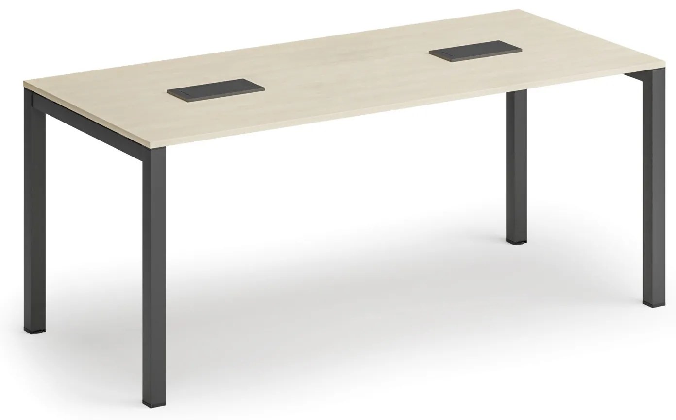 Rokovací stôl PRIMO SQUARE, 180x80 cm, breza + 2x stolová zásuvka TYP I, čierna