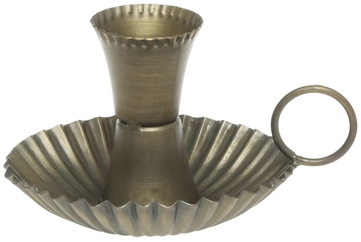 Mosadzný antik kovový svietnik na úzku sviečku Clarria - 13*11*8 cm