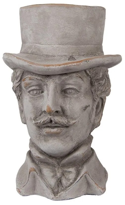 Šedý antik cementový kvetináč muž s klobúkom - 15*16*24 cm