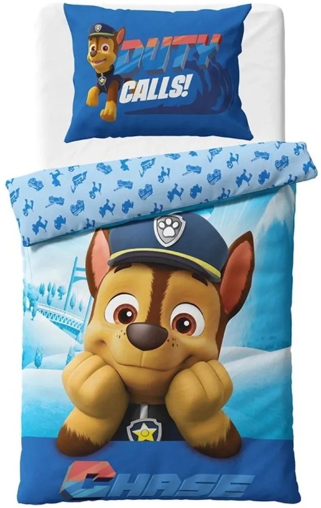 Bavlnené posteľné obliečky Labková patrola – Paw Patrol - motív policajt Chase - 100% bavlna - 70x90 cm + 140x200 cm