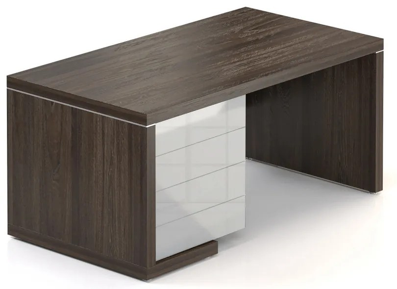 Stôl Lineart 160 x 85 cm + ľavý kontajner, brest tmavý / biela