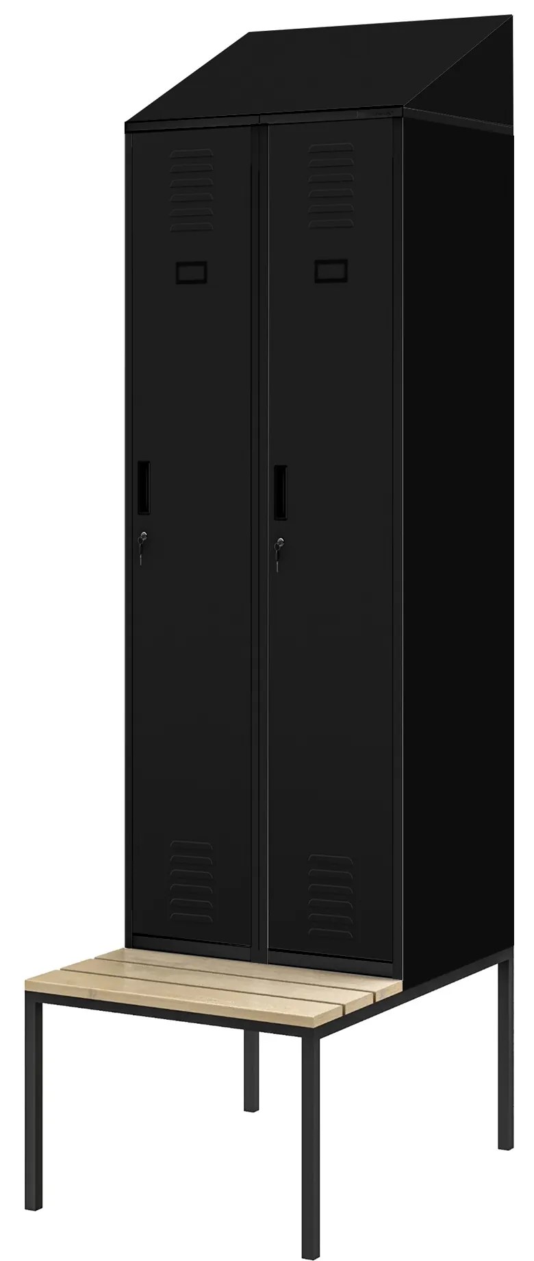 Šatníková skriňa s lavicou a strechou KACPER II PRO, 600 x 2295 x 850 mm, čierna