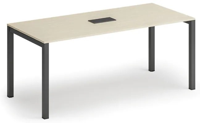 Rokovací stôl PRIMO SQUARE, 180x80 cm, breza + stolová zásuvka TYP I, čierna