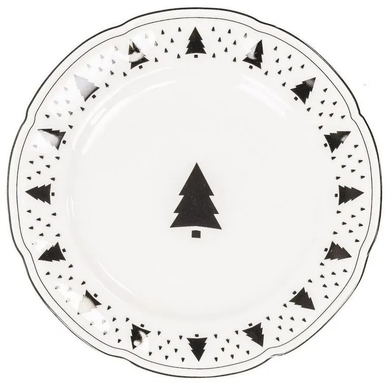 Krémový porcelánový dezertný tanierik so stromčekmi X-Mas Tree - Ø 20*1,5 cm