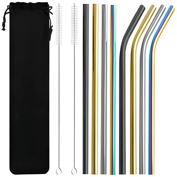 Nerezová slamky farebné 215 mm, sada 11 ks