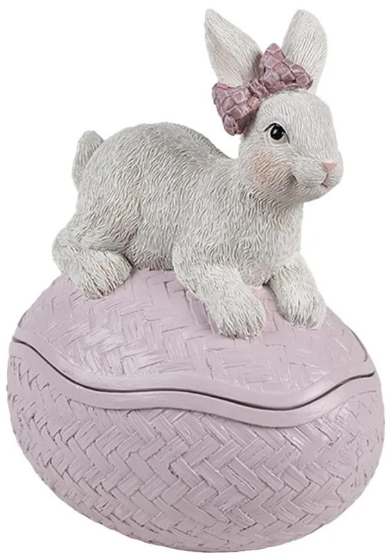 Dekorácia králik s mašľou na ružovom vajíčku - 9*13*16 cm Dekorácia králik s mašľou na ružovom vajíčku - 9*13*16 cm