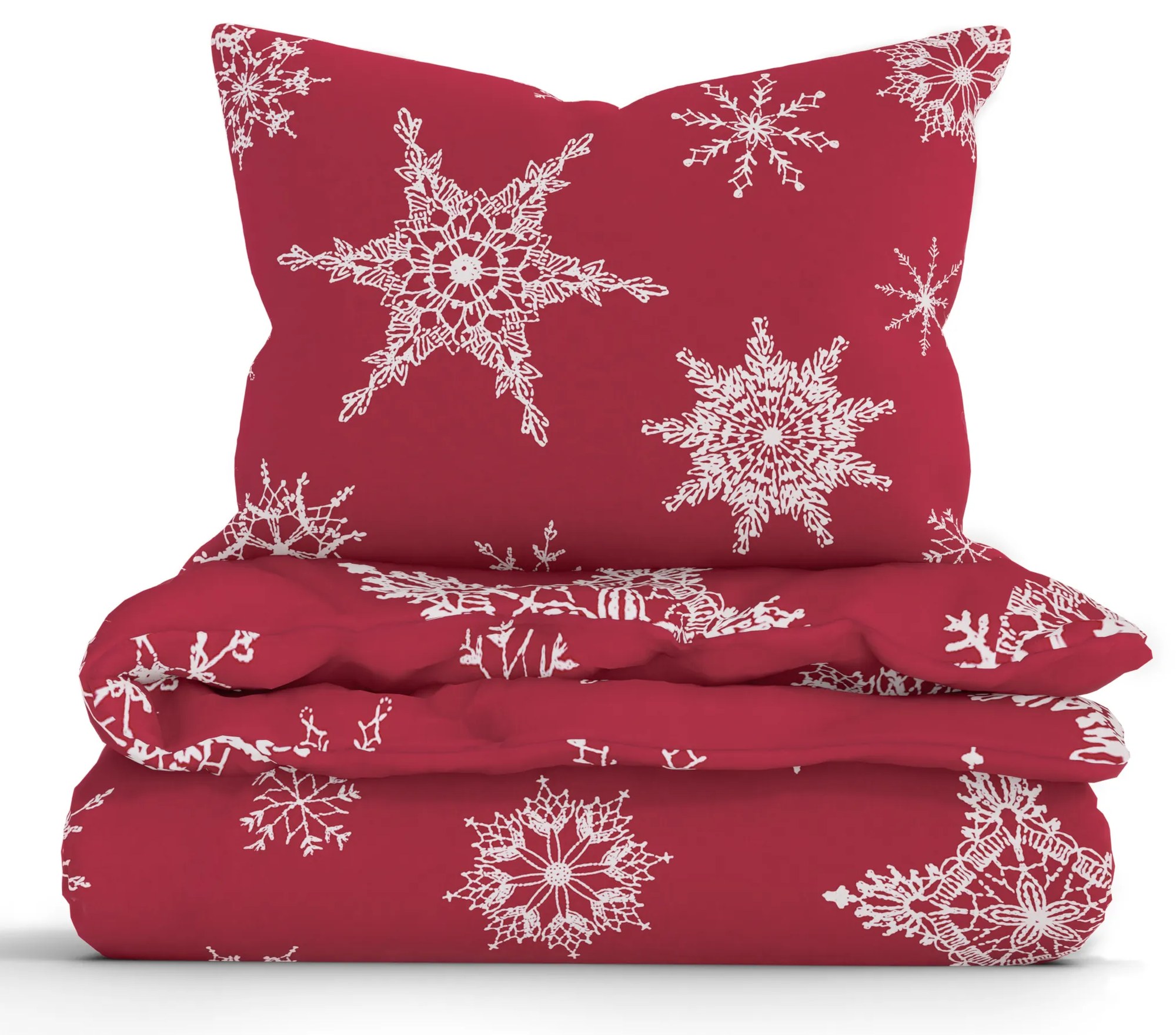 Vianočné francúzske bavlnené obliečky Renforcé - Snehové vločky červené