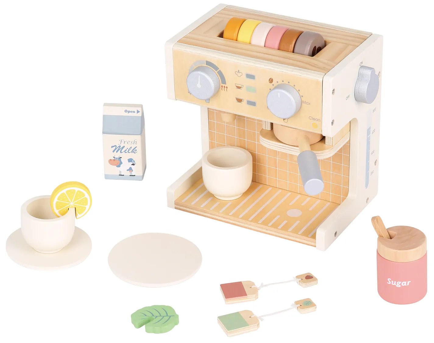 Drevený kávovar s príslušenstvom