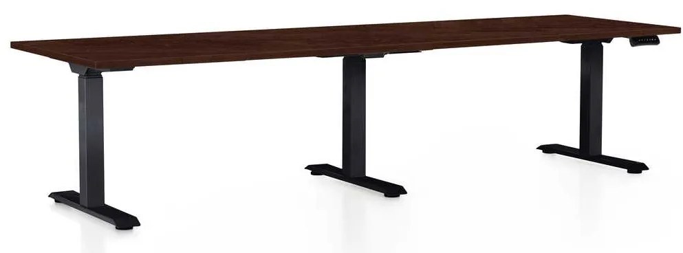 Výškovo nastaviteľný stôl OfficeTech Long, 260 x 80 cm, čierna podnož, wenge