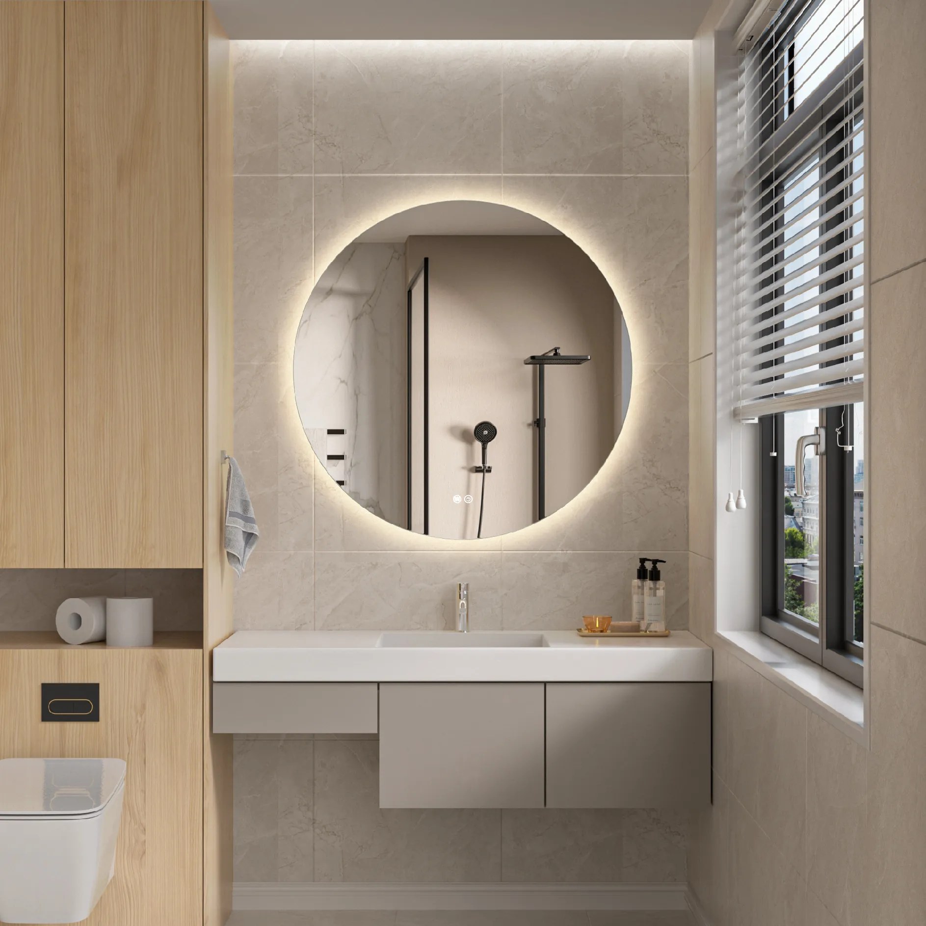 Erga Sofia, okrúhle LED zrkadlo 90cm, 2070 lm, 3 farby svetla, ERG-V01-207-9090