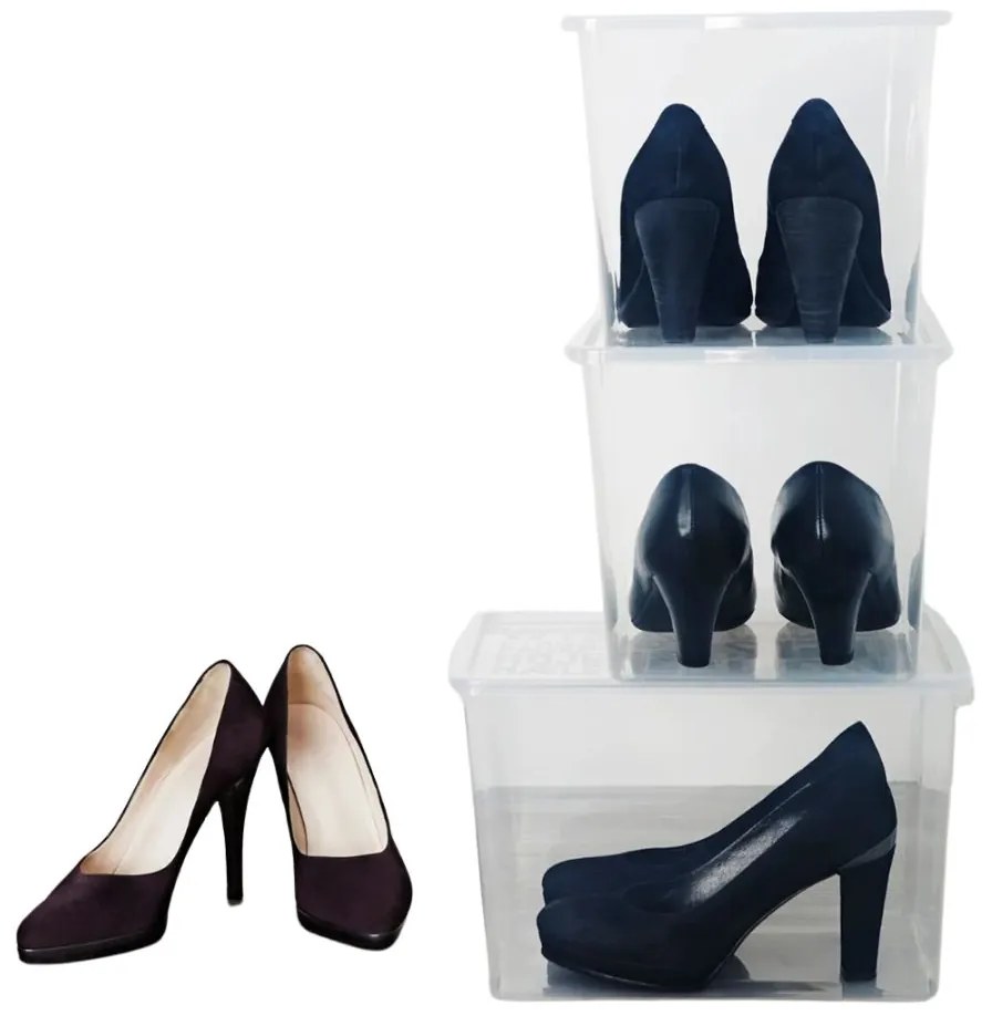 Súprava 3 ks úložných boxov na topánky s vekom, na členkové topánky, BARBIE - 21 x 34 x 24 cm