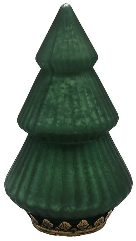 Tmavozelený sklenený dekoračný svietiaci stromček LED Tree - Ø 13*23 cm