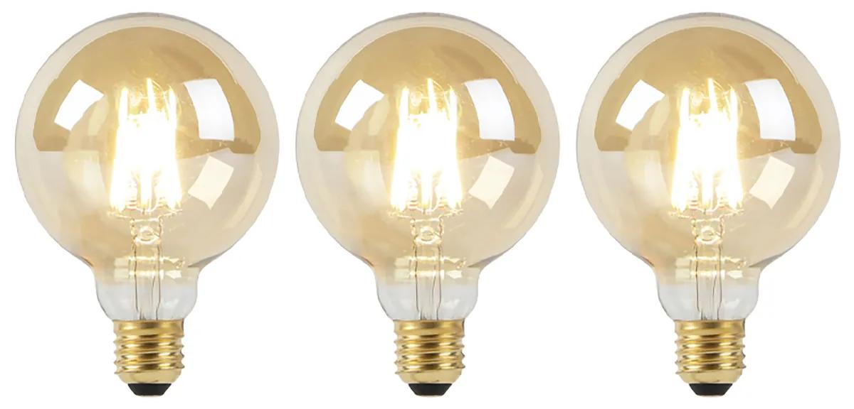 Sada 3 LED žiaroviek E27 Dim to Warm G95 zlatá 8W 806lm 2000-2700K
